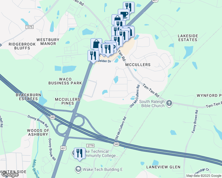 map of restaurants, bars, coffee shops, grocery stores, and more near 2048 Campana Drive in Raleigh