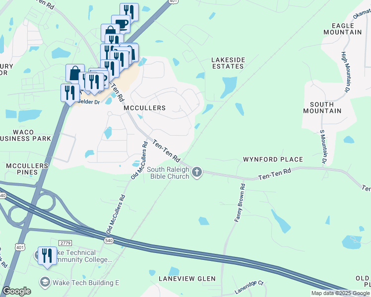 map of restaurants, bars, coffee shops, grocery stores, and more near 8517 Ten-Ten Road in Raleigh