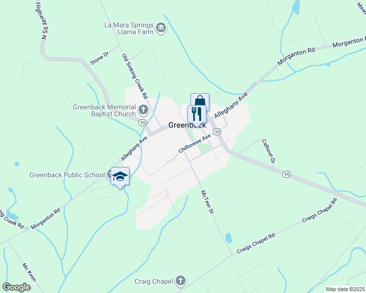 map of restaurants, bars, coffee shops, grocery stores, and more near 310 Chilhowee Ave in Greenback