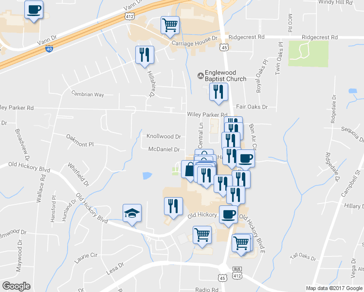 map of restaurants, bars, coffee shops, grocery stores, and more near 7 McDaniel Drive in Jackson