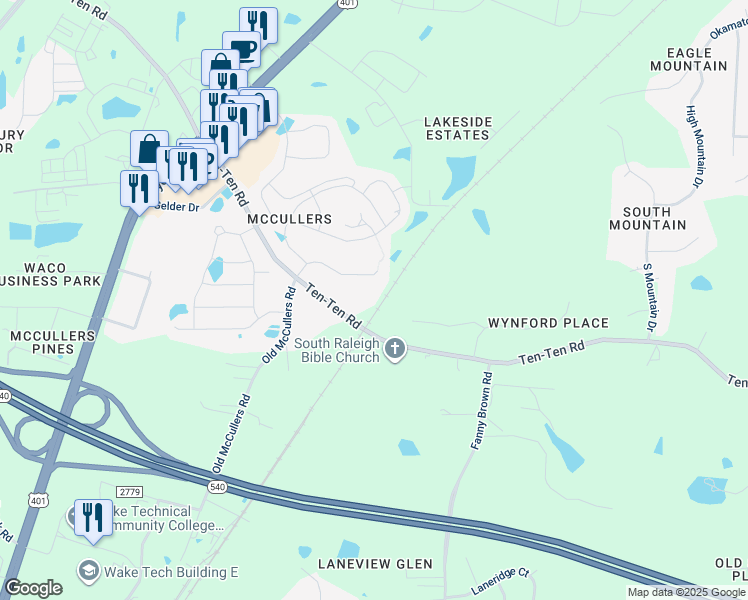 map of restaurants, bars, coffee shops, grocery stores, and more near 8517 Ten-Ten Road in Raleigh