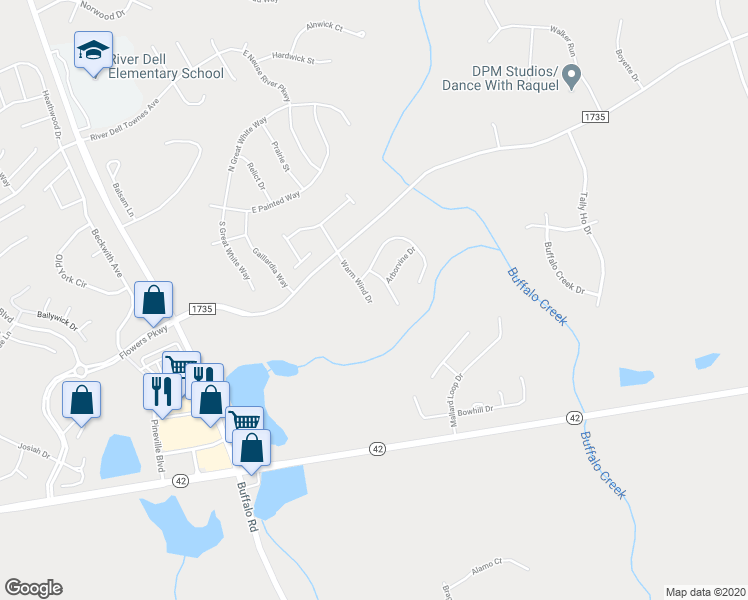 map of restaurants, bars, coffee shops, grocery stores, and more near 157 Warm Wind Drive in Selma