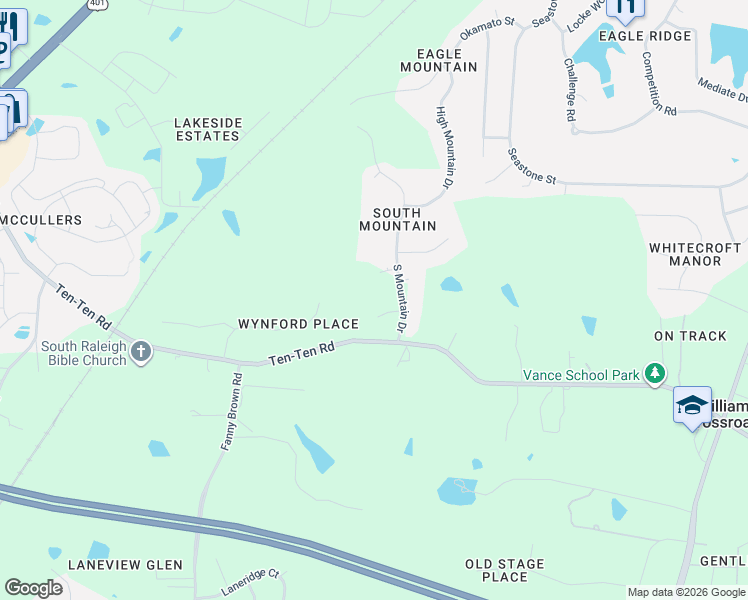 map of restaurants, bars, coffee shops, grocery stores, and more near 1104 Sky Ridge Drive in Raleigh