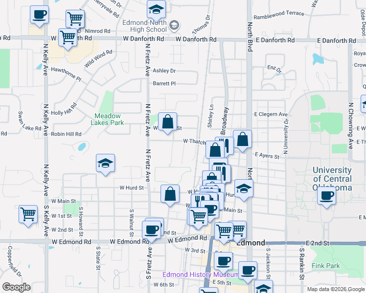 map of restaurants, bars, coffee shops, grocery stores, and more near 408 Sterling Pointe Way in Edmond
