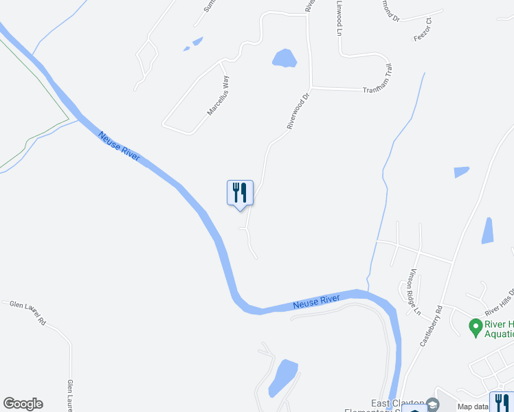 map of restaurants, bars, coffee shops, grocery stores, and more near 733 Riverwood Drive in Clayton