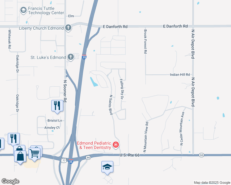 map of restaurants, bars, coffee shops, grocery stores, and more near Outer Banks Way in Edmond