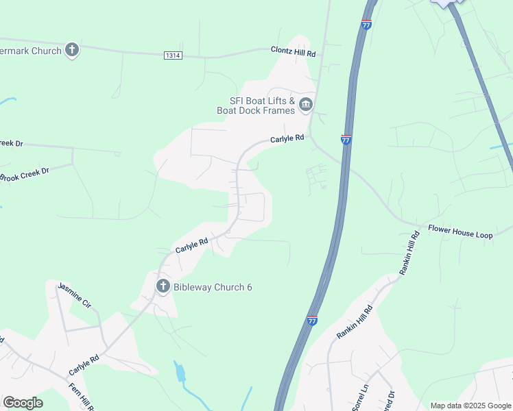 map of restaurants, bars, coffee shops, grocery stores, and more near 134 Marlo Loop in Troutman