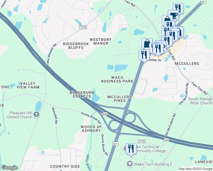 map of restaurants, bars, coffee shops, grocery stores, and more near 3904 Allen Street West in Raleigh