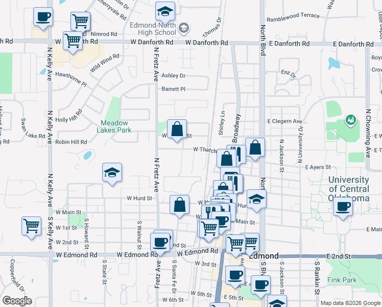 map of restaurants, bars, coffee shops, grocery stores, and more near 429 Sterling Pointe Way in Edmond