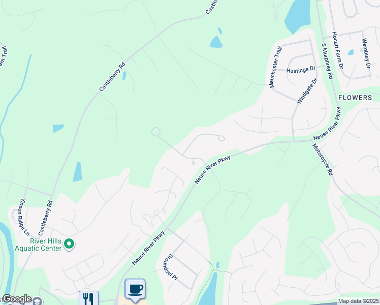 map of restaurants, bars, coffee shops, grocery stores, and more near 42 Christenbury Lane in Clayton