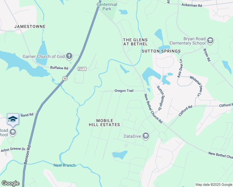 map of restaurants, bars, coffee shops, grocery stores, and more near 209 Oregon Trail in Garner