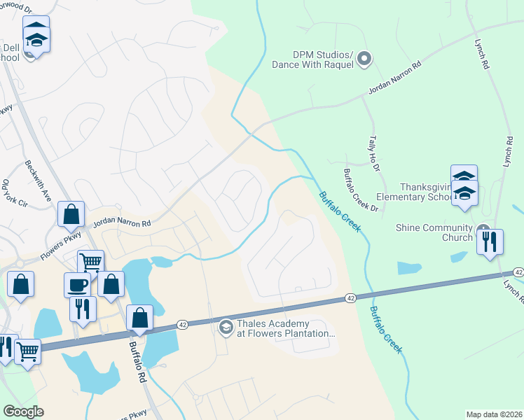 map of restaurants, bars, coffee shops, grocery stores, and more near 362 Warm Wind Drive in Selma