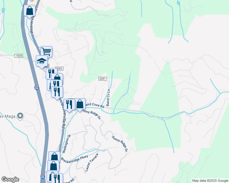 map of restaurants, bars, coffee shops, grocery stores, and more near Northside Terrace in Asheville