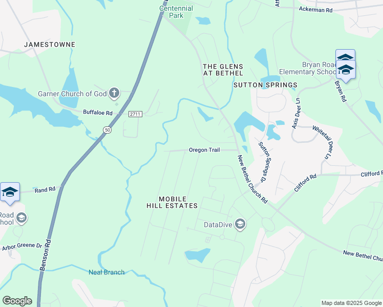 map of restaurants, bars, coffee shops, grocery stores, and more near 209 Oregon Trail in Garner