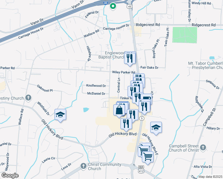 map of restaurants, bars, coffee shops, grocery stores, and more near 7 McDaniel Drive in Jackson