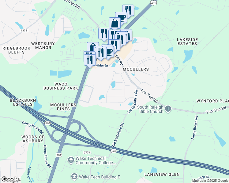 map of restaurants, bars, coffee shops, grocery stores, and more near 2027 Ernesto Lane in Raleigh