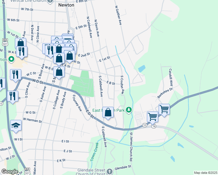 map of restaurants, bars, coffee shops, grocery stores, and more near 115 South Davis Avenue in Newton