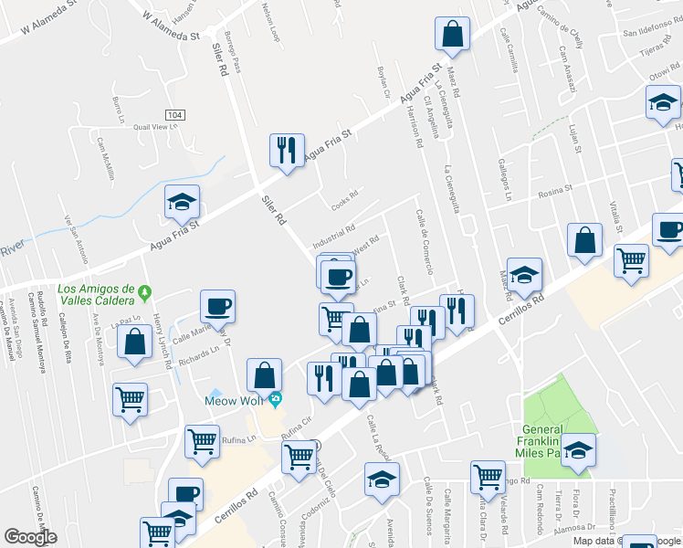 map of restaurants, bars, coffee shops, grocery stores, and more near 2894 Trades West Road in Santa Fe