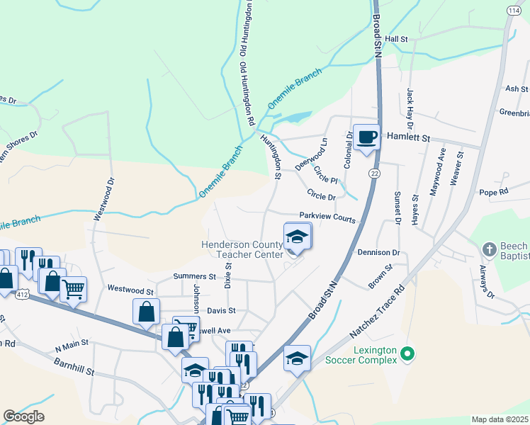 map of restaurants, bars, coffee shops, grocery stores, and more near 6 Rotary Drive in Lexington