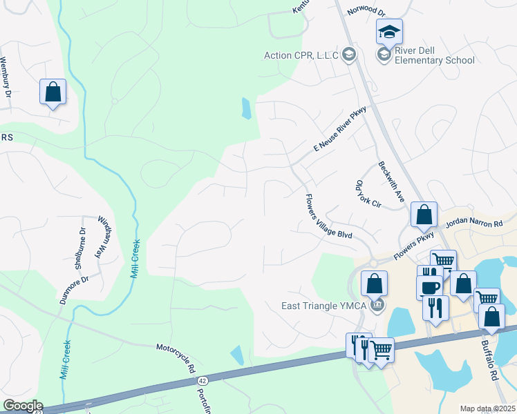 map of restaurants, bars, coffee shops, grocery stores, and more near 230 Chatsworth Lane in Clayton