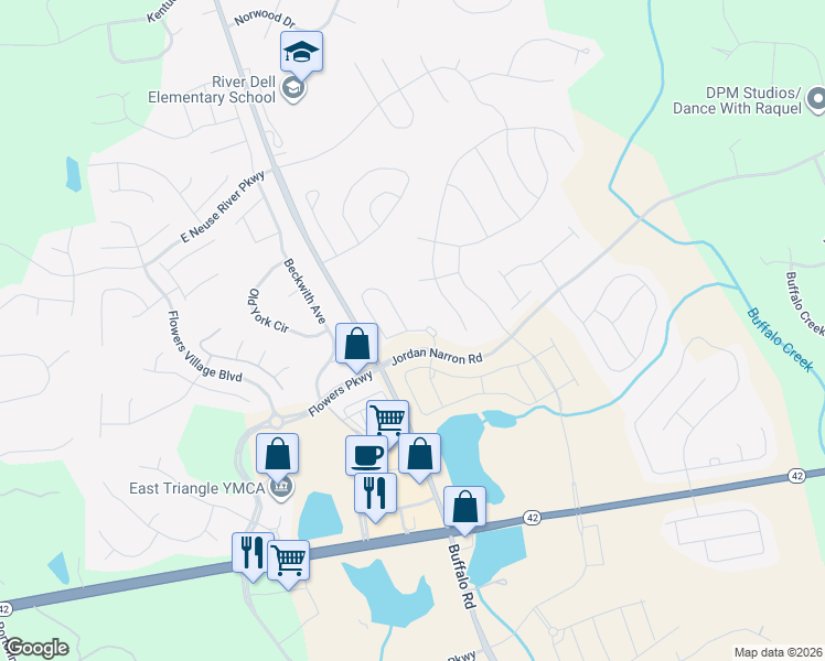 map of restaurants, bars, coffee shops, grocery stores, and more near 79 Pale Moss Drive in Clayton