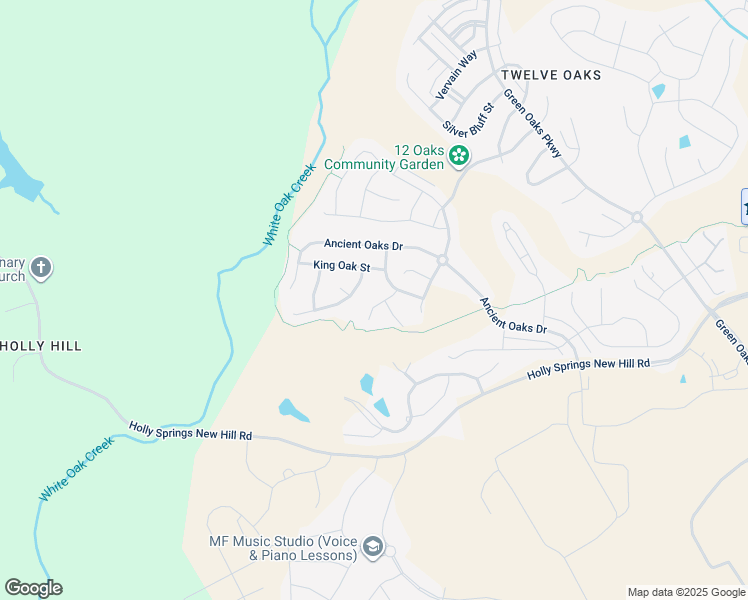 map of restaurants, bars, coffee shops, grocery stores, and more near 205 Carving Tree Court in Holly Springs