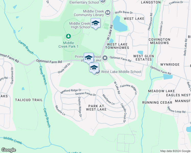 map of restaurants, bars, coffee shops, grocery stores, and more near 4600 West Lake Road in Apex