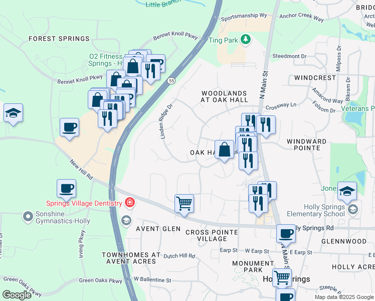 map of restaurants, bars, coffee shops, grocery stores, and more near 112 Volta Place in Holly Springs