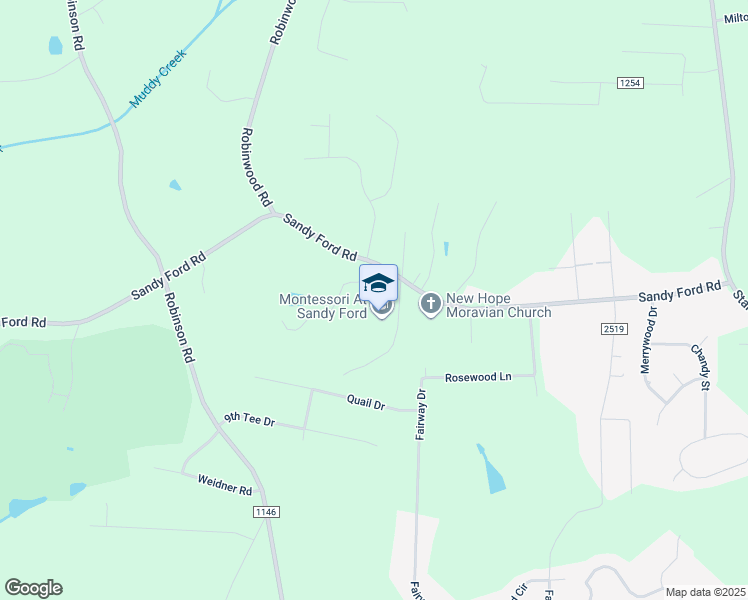 map of restaurants, bars, coffee shops, grocery stores, and more near 2943 Sandy Ford Road in Newton