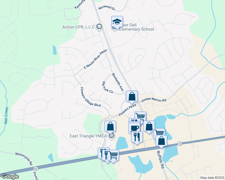 map of restaurants, bars, coffee shops, grocery stores, and more near 126 Old York Circle in Clayton