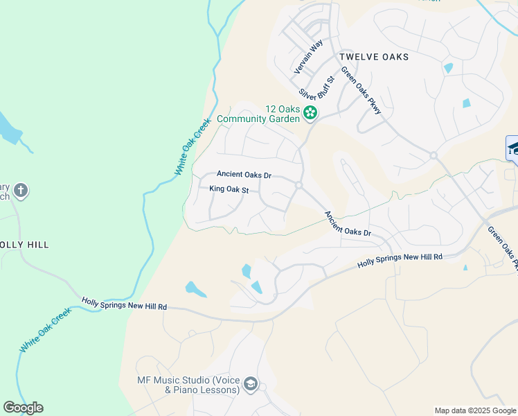 map of restaurants, bars, coffee shops, grocery stores, and more near 105 Carving Tree Court in Holly Springs