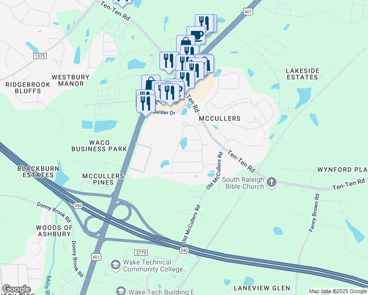 map of restaurants, bars, coffee shops, grocery stores, and more near 2032 Ernesto Lane in Raleigh