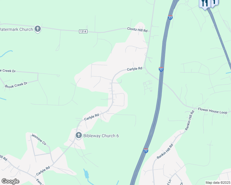 map of restaurants, bars, coffee shops, grocery stores, and more near 107 Marlo Loop in Troutman