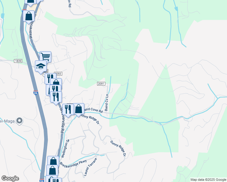 map of restaurants, bars, coffee shops, grocery stores, and more near Northside Terrace in Asheville