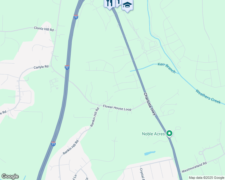 map of restaurants, bars, coffee shops, grocery stores, and more near 118 Weatherstone Lane in Troutman