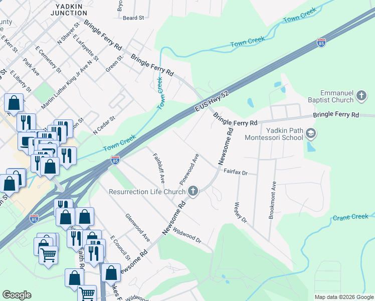 map of restaurants, bars, coffee shops, grocery stores, and more near 542 Pinewood Avenue in Salisbury