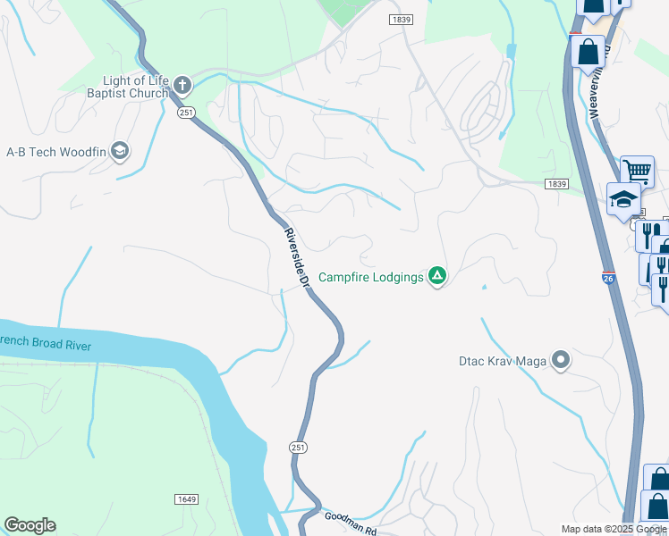 map of restaurants, bars, coffee shops, grocery stores, and more near 17 Northside Drive in Asheville