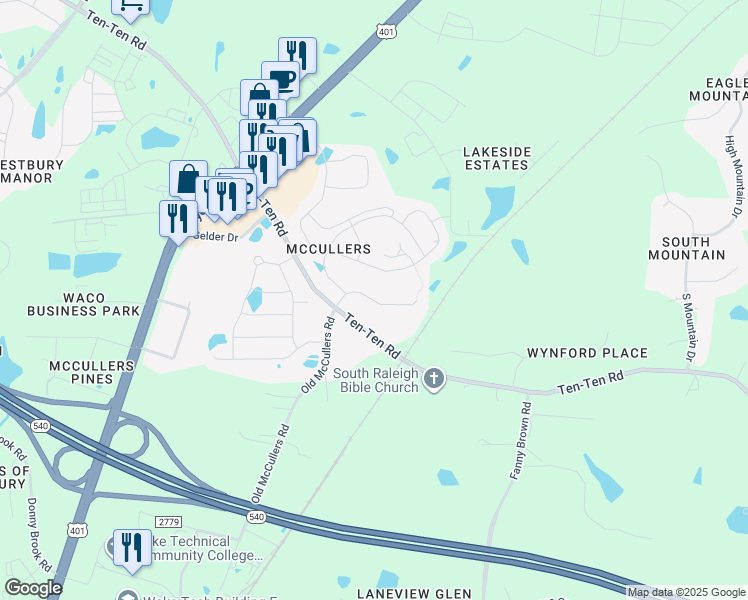map of restaurants, bars, coffee shops, grocery stores, and more near 161 Tawny Slope Court in Raleigh