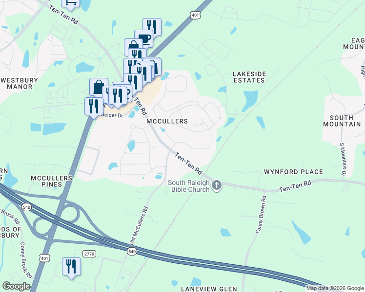 map of restaurants, bars, coffee shops, grocery stores, and more near 117 Tawny Slope Court in Raleigh
