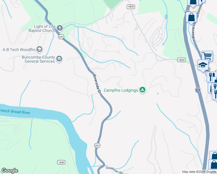 map of restaurants, bars, coffee shops, grocery stores, and more near 9 Northside Drive in Asheville