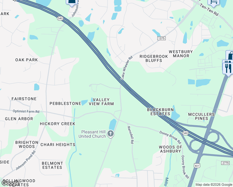 map of restaurants, bars, coffee shops, grocery stores, and more near 8700 Lake Wheeler Road in Raleigh