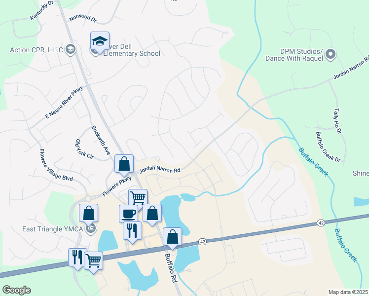map of restaurants, bars, coffee shops, grocery stores, and more near 75 Gaillardia Way in Clayton