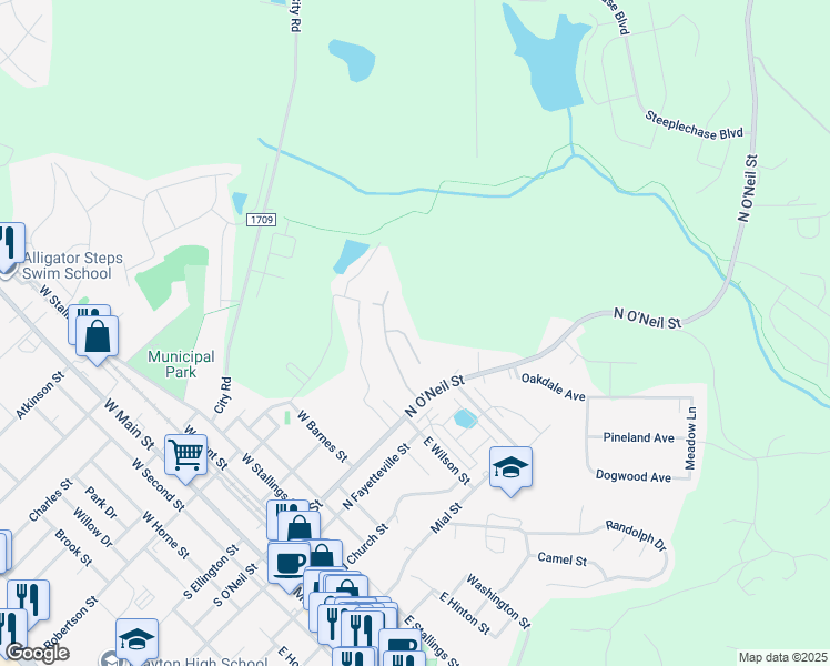 map of restaurants, bars, coffee shops, grocery stores, and more near 117 Smart Court in Clayton