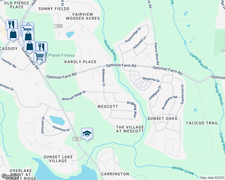 map of restaurants, bars, coffee shops, grocery stores, and more near 513 Wescott Ridge Drive in Holly Springs