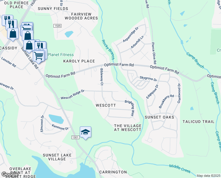 map of restaurants, bars, coffee shops, grocery stores, and more near 513 Wescott Ridge Drive in Holly Springs