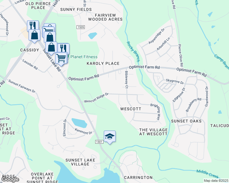 map of restaurants, bars, coffee shops, grocery stores, and more near 321 Wescott Ridge Drive in Holly Springs