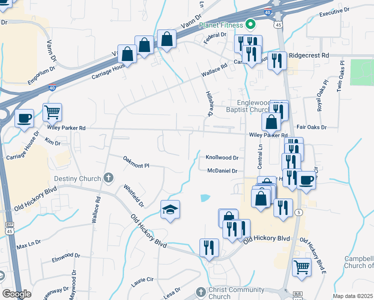 map of restaurants, bars, coffee shops, grocery stores, and more near 45 Broadmoor in Jackson