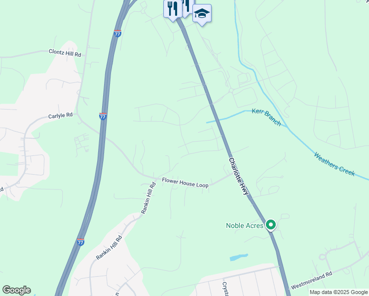 map of restaurants, bars, coffee shops, grocery stores, and more near 118 Weatherstone Lane in Troutman