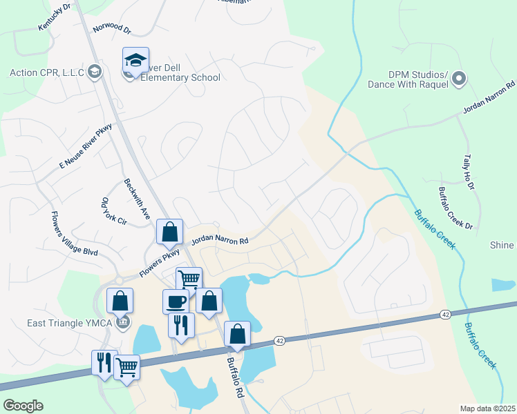 map of restaurants, bars, coffee shops, grocery stores, and more near 70 Gaillardia Way in Clayton