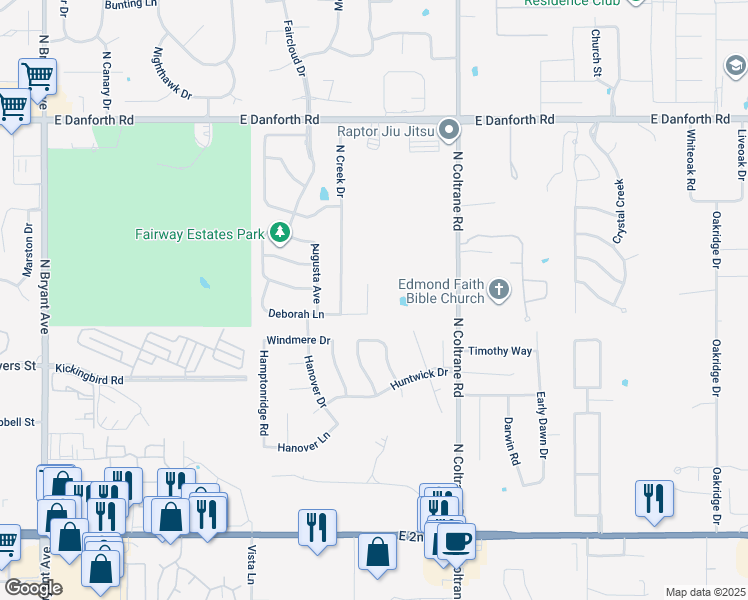 map of restaurants, bars, coffee shops, grocery stores, and more near 600 Joni Deanne Court in Edmond